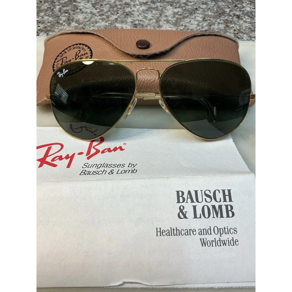 Ray-Ban Men Aviator Sunglasses Gold Metal Frame Green Tinted Glass Lens w/ Case4